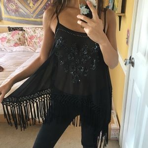 NEW Sheer beaded fringe tank top